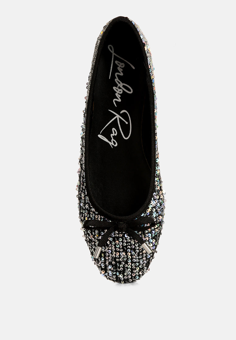 sequin embellished ballet flats#color_black