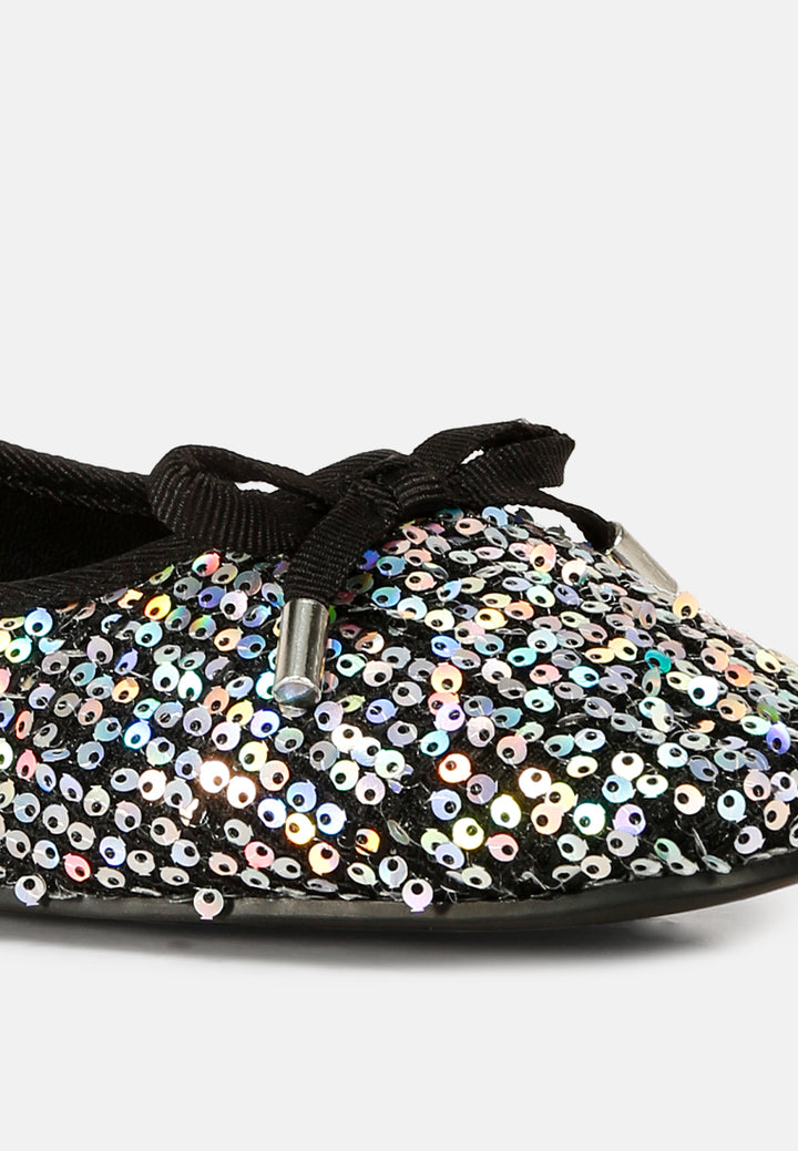 sequin embellished ballet flats#color_black