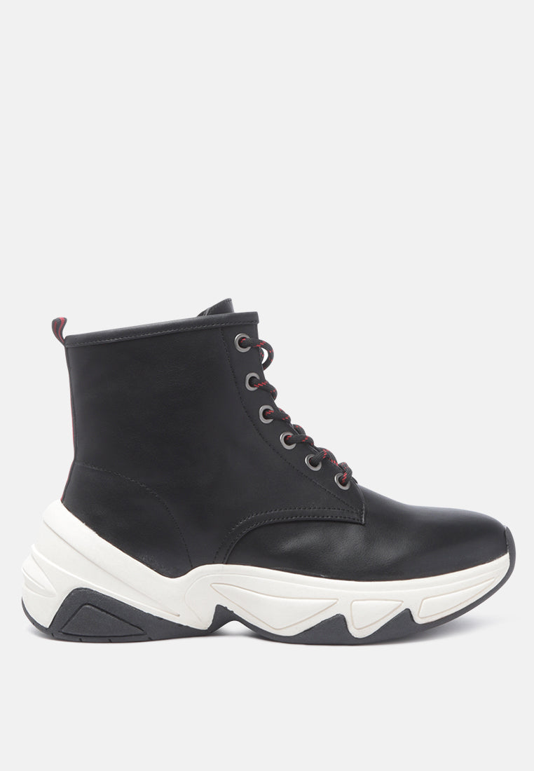 logan contrast tape sporty lace-up ankle boots#color_black