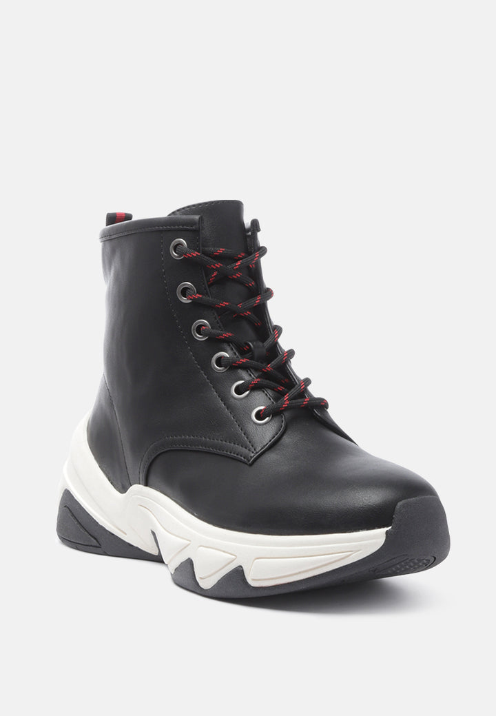 logan contrast tape sporty lace-up ankle boots#color_black