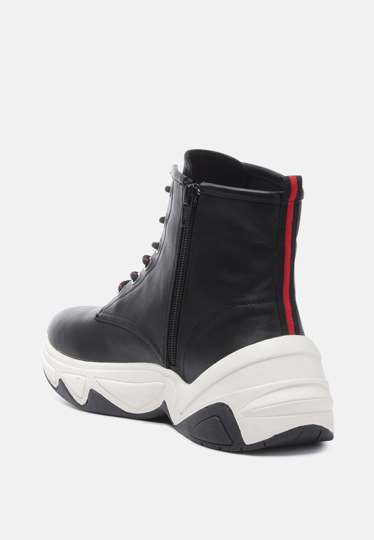 logan contrast tape sporty lace-up ankle boots#color_black