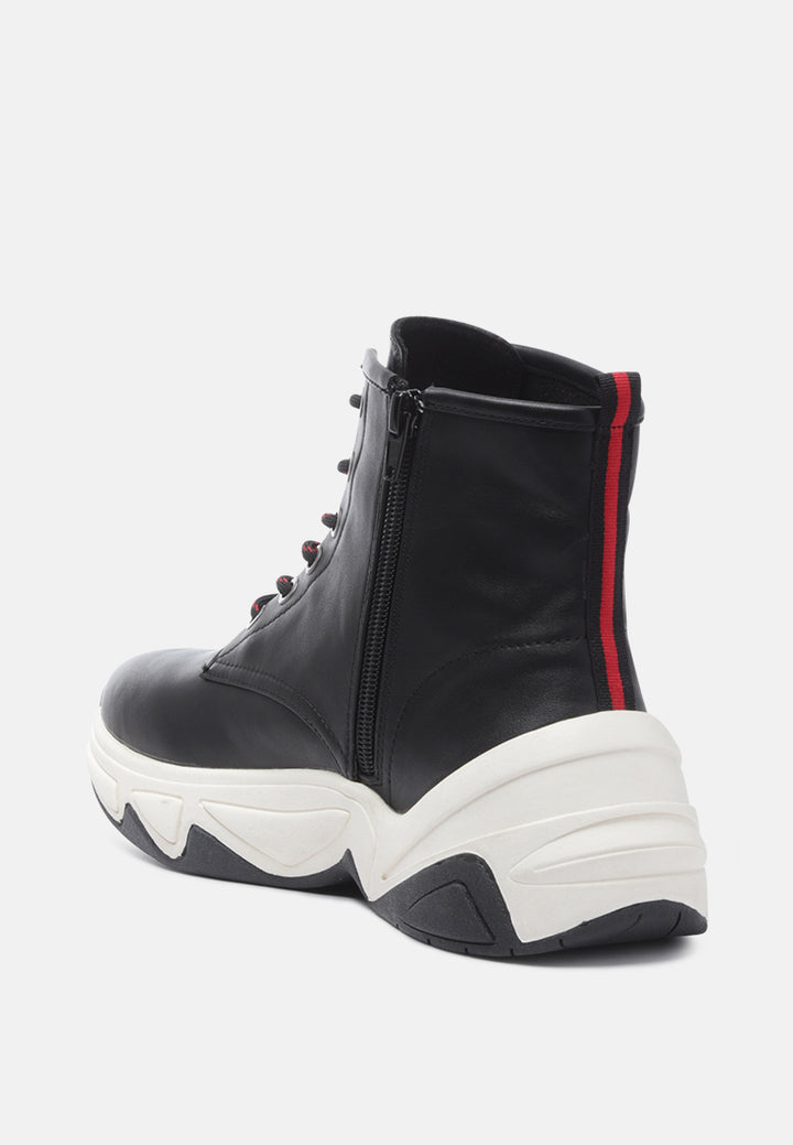 logan contrast tape sporty lace-up ankle boots#color_black