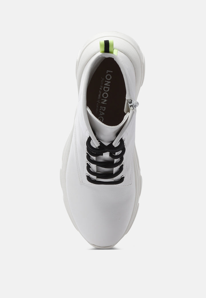 logan contrast tape sporty lace-up ankle boots#color_white