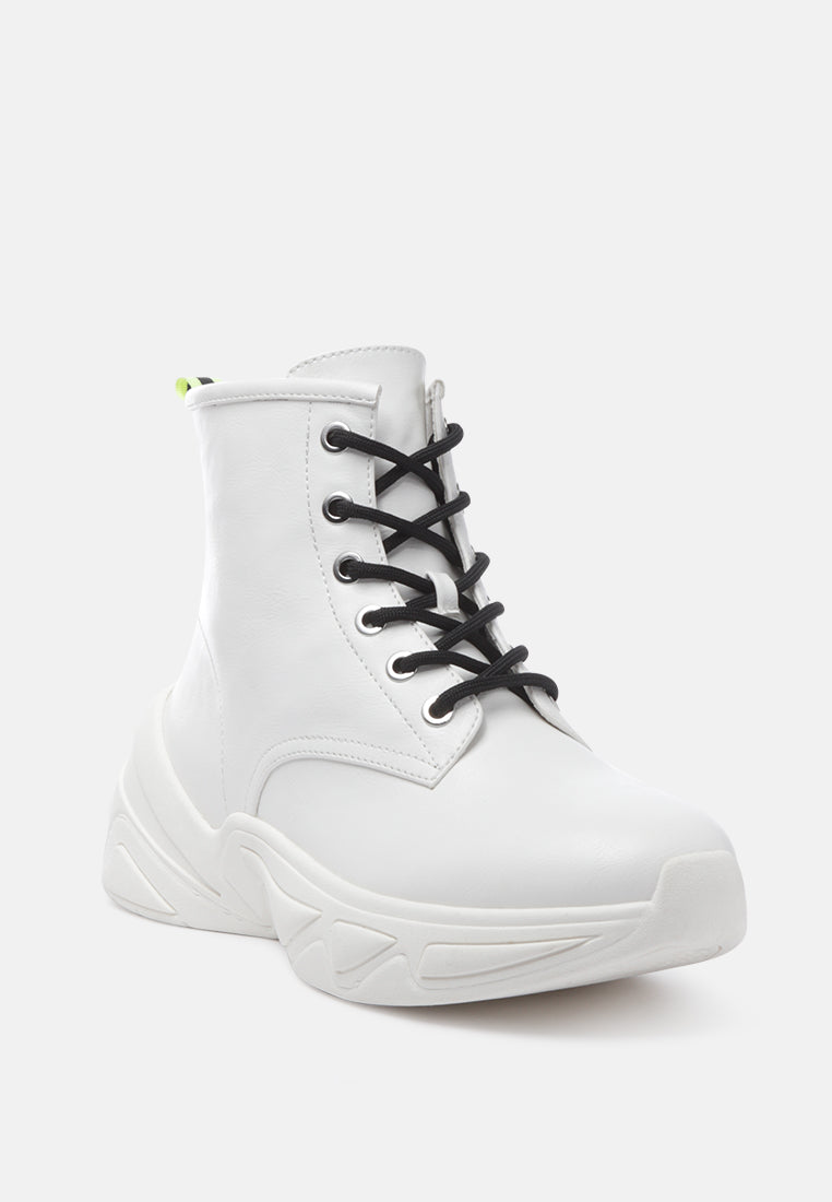 logan contrast tape sporty lace-up ankle boots#color_white