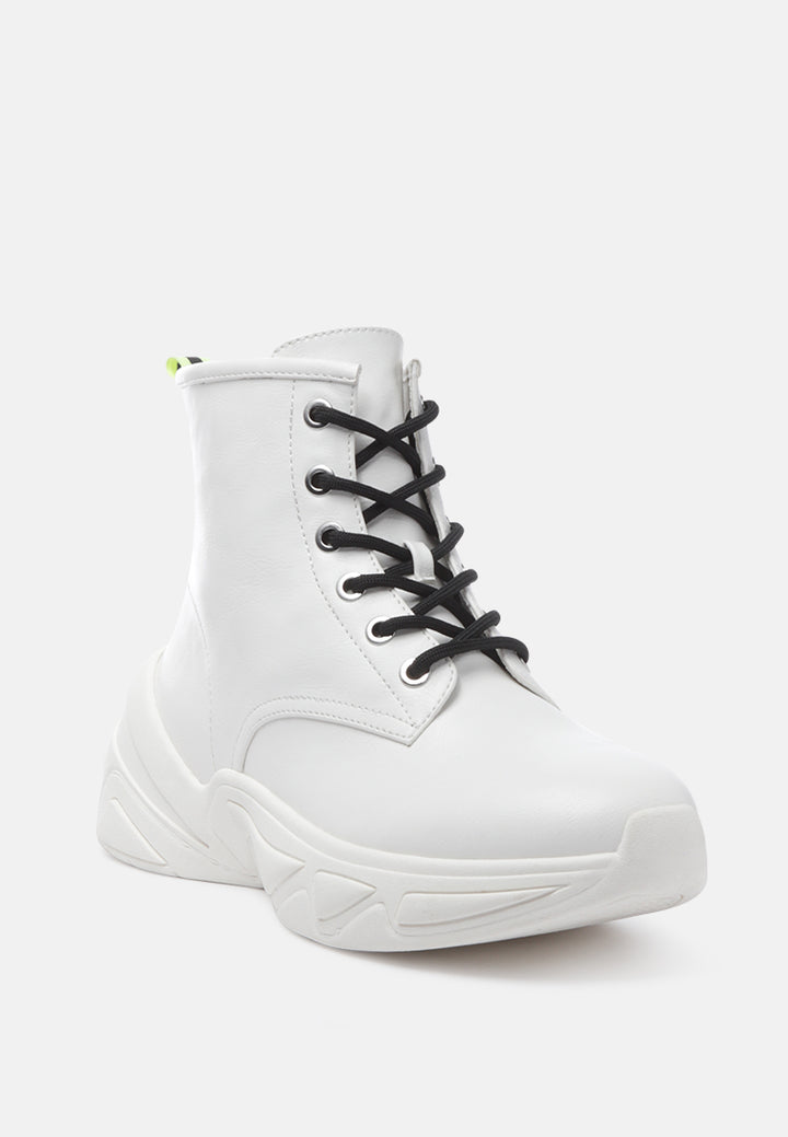 logan contrast tape sporty lace-up ankle boots#color_white
