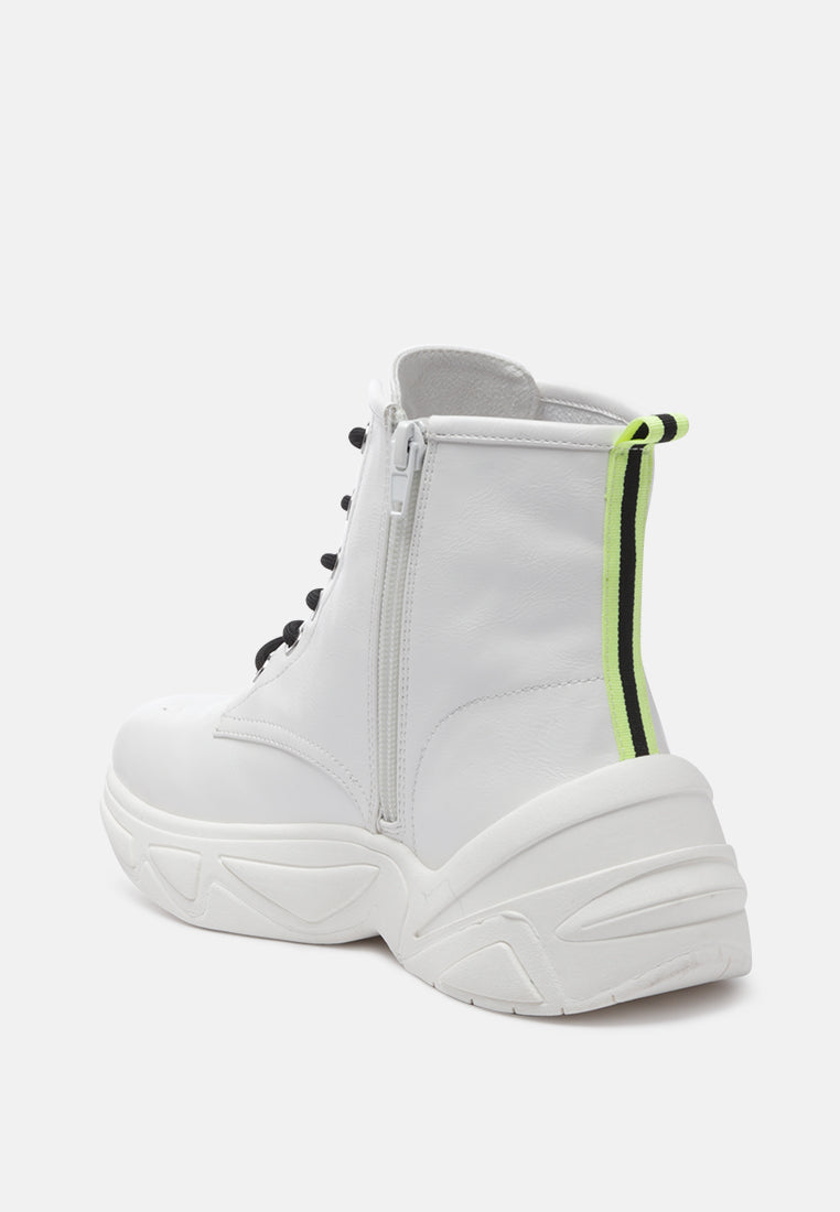 logan contrast tape sporty lace-up ankle boots#color_white