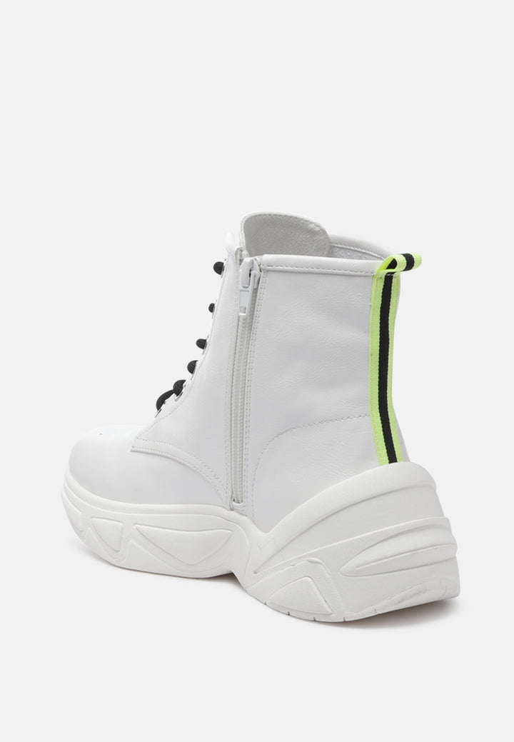 logan contrast tape sporty lace-up ankle boots#color_white