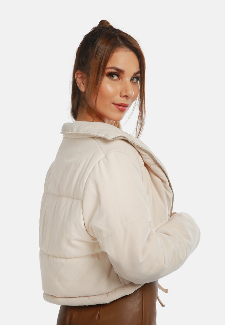 long sleeves puffer drawstring jacket#color_cream