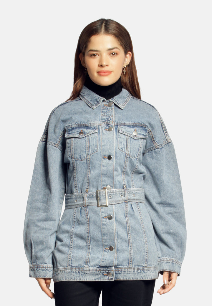 long belted denim jacket#color_light-blue