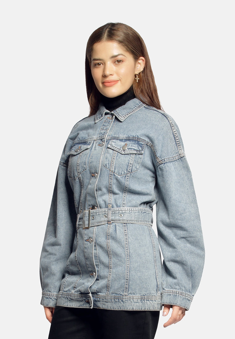 long belted denim jacket#color_light-blue