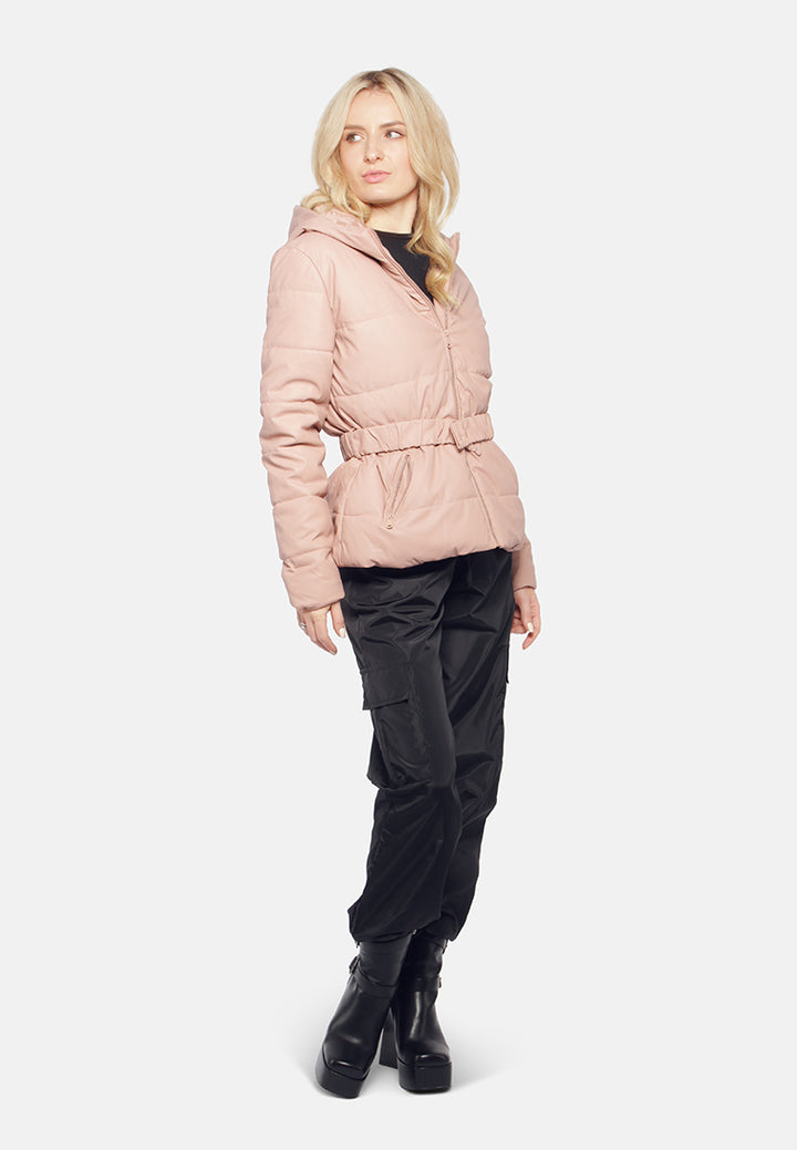 long sleeved hooded puffer jacket#color_blush