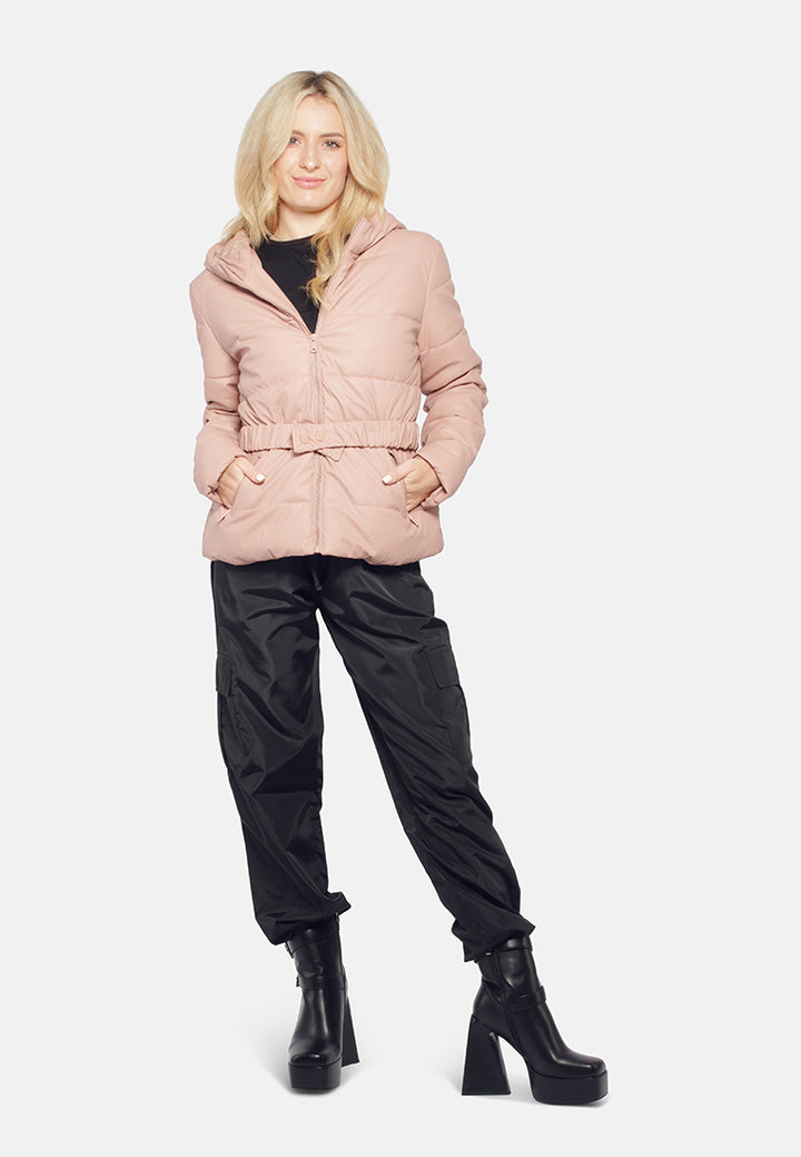 long sleeved hooded puffer jacket#color_blush