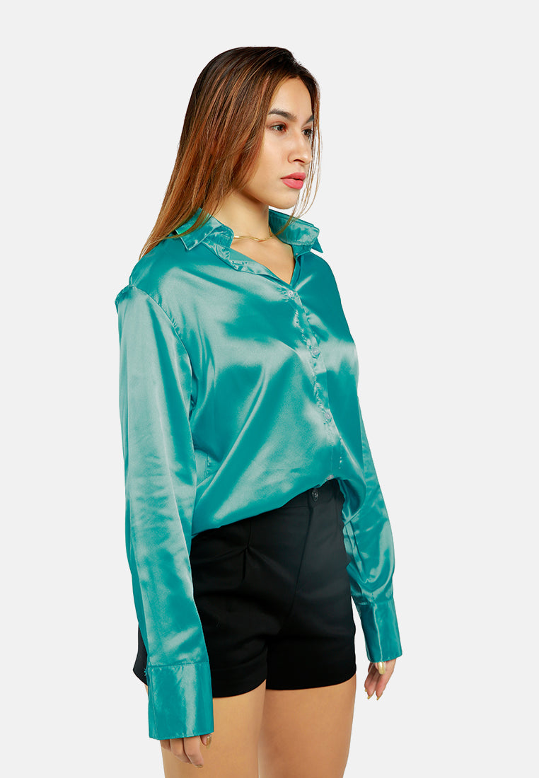 long sleeve satin shirt blouse#color_aqua