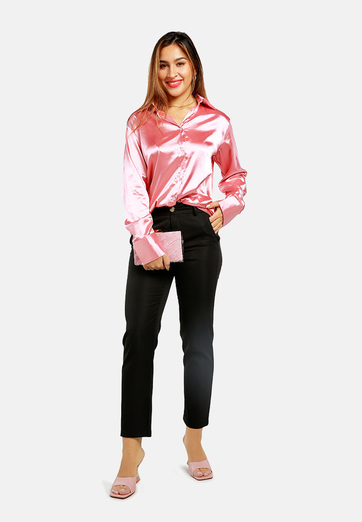 long sleeve satin shirt blouse#color_blush pink