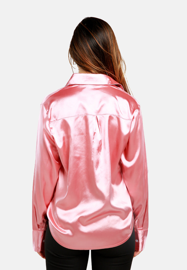 long sleeve satin shirt blouse#color_blush pink