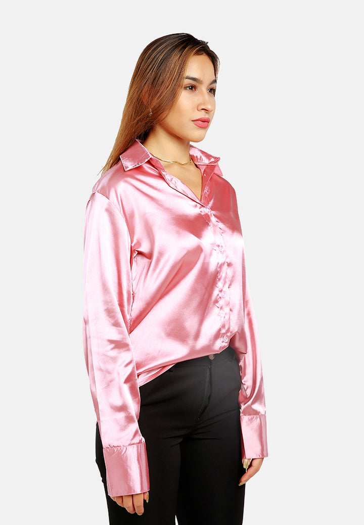 long sleeve satin shirt blouse#color_blush pink