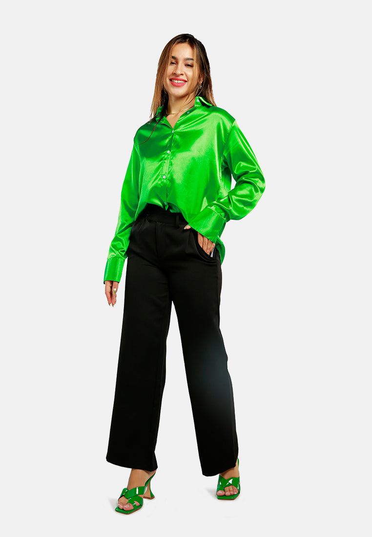 long sleeve satin shirt blouse#color_green