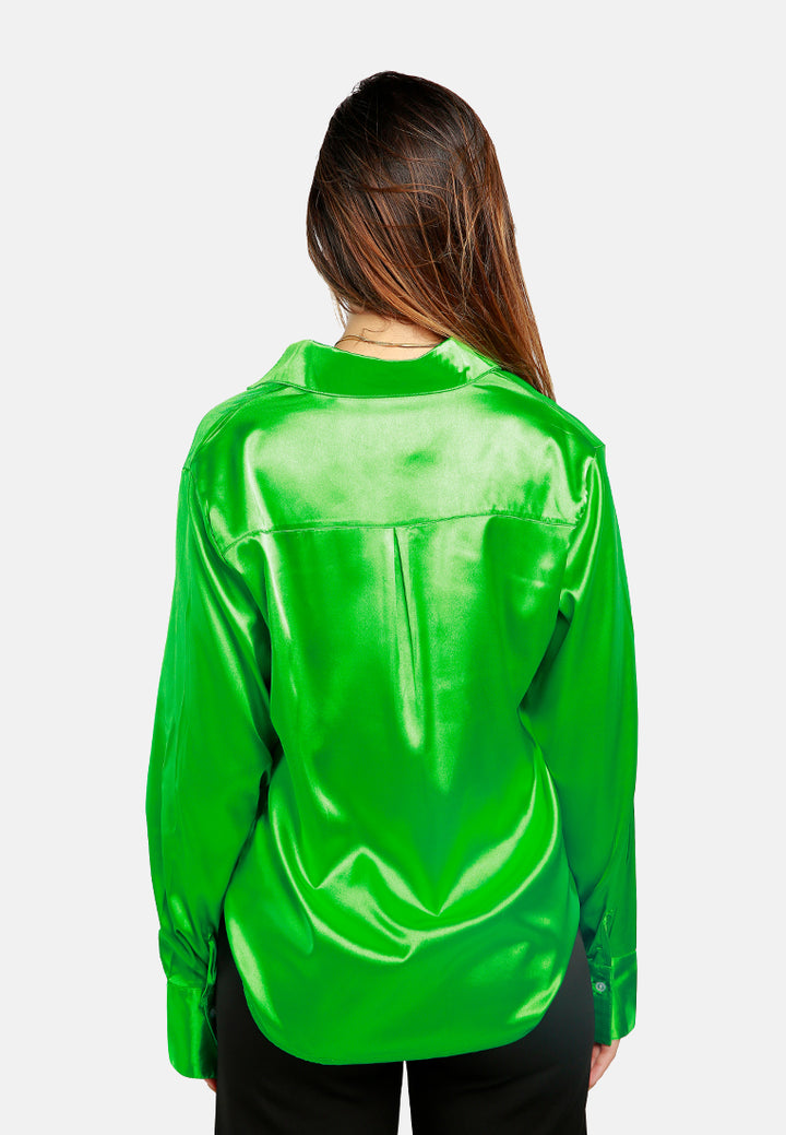 long sleeve satin shirt blouse#color_green