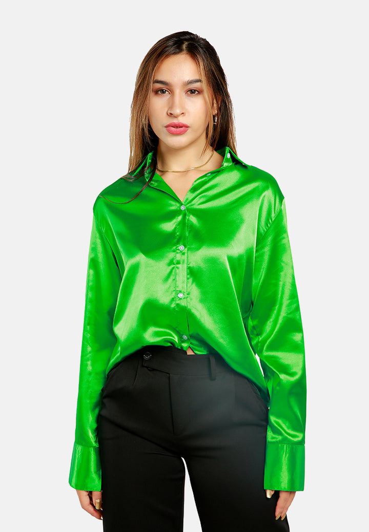 long sleeve satin shirt blouse#color_green