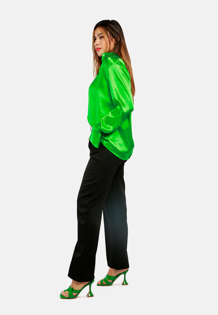 long sleeve satin shirt blouse#color_green