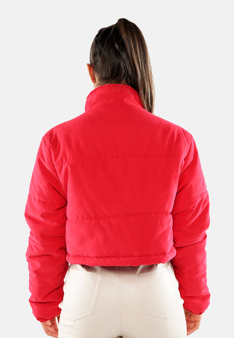 long sleeves puffer drawstring jacket#color_red