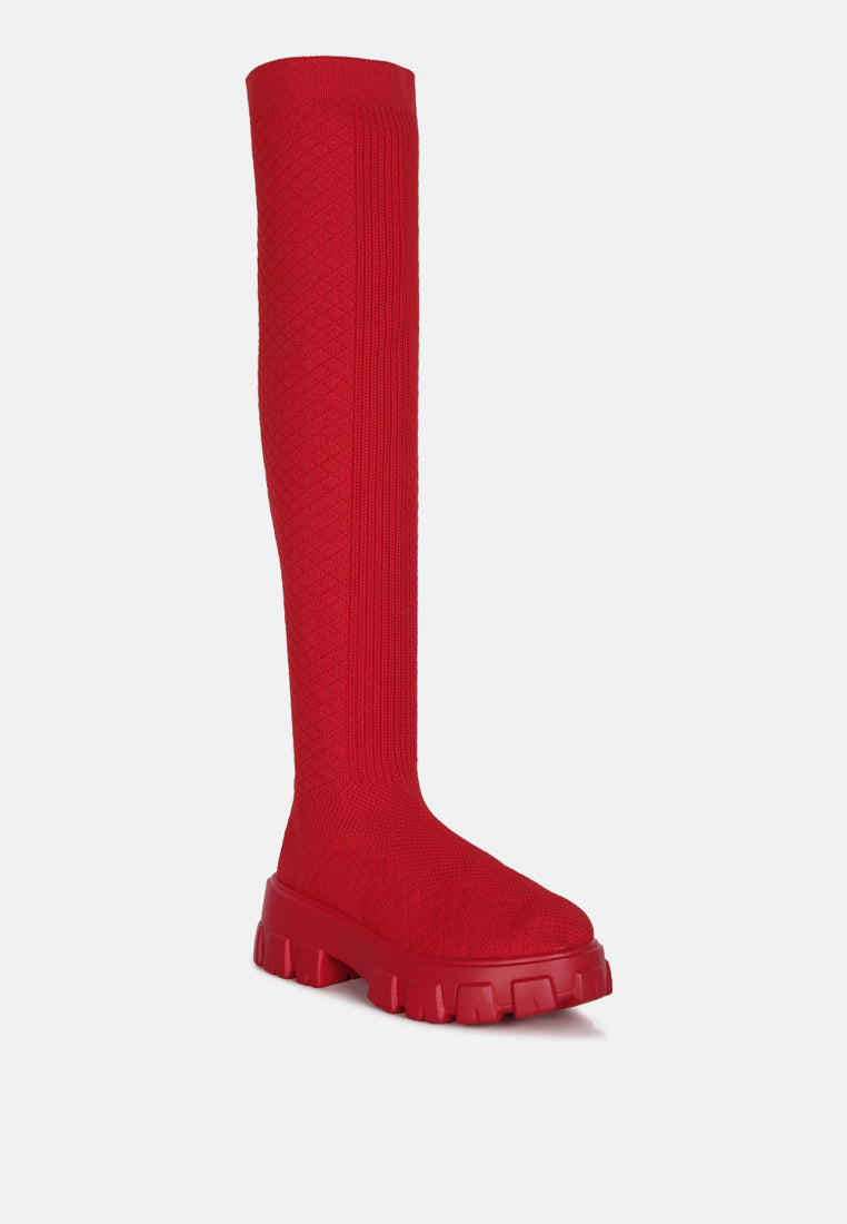 loro stretch knit knee high boots#color_red