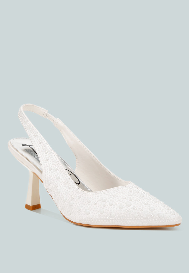 luxurious satin pearl slingback sandals by ruw#color_white