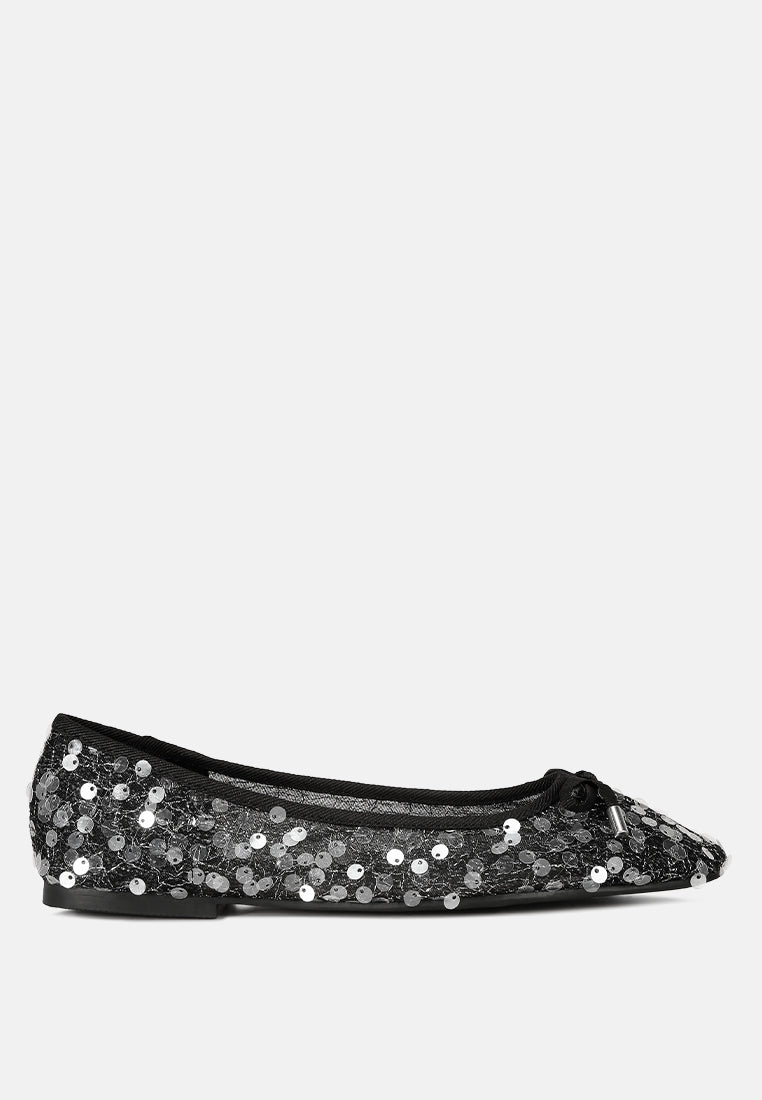 sequin embellished sheer ballet flats#color_black