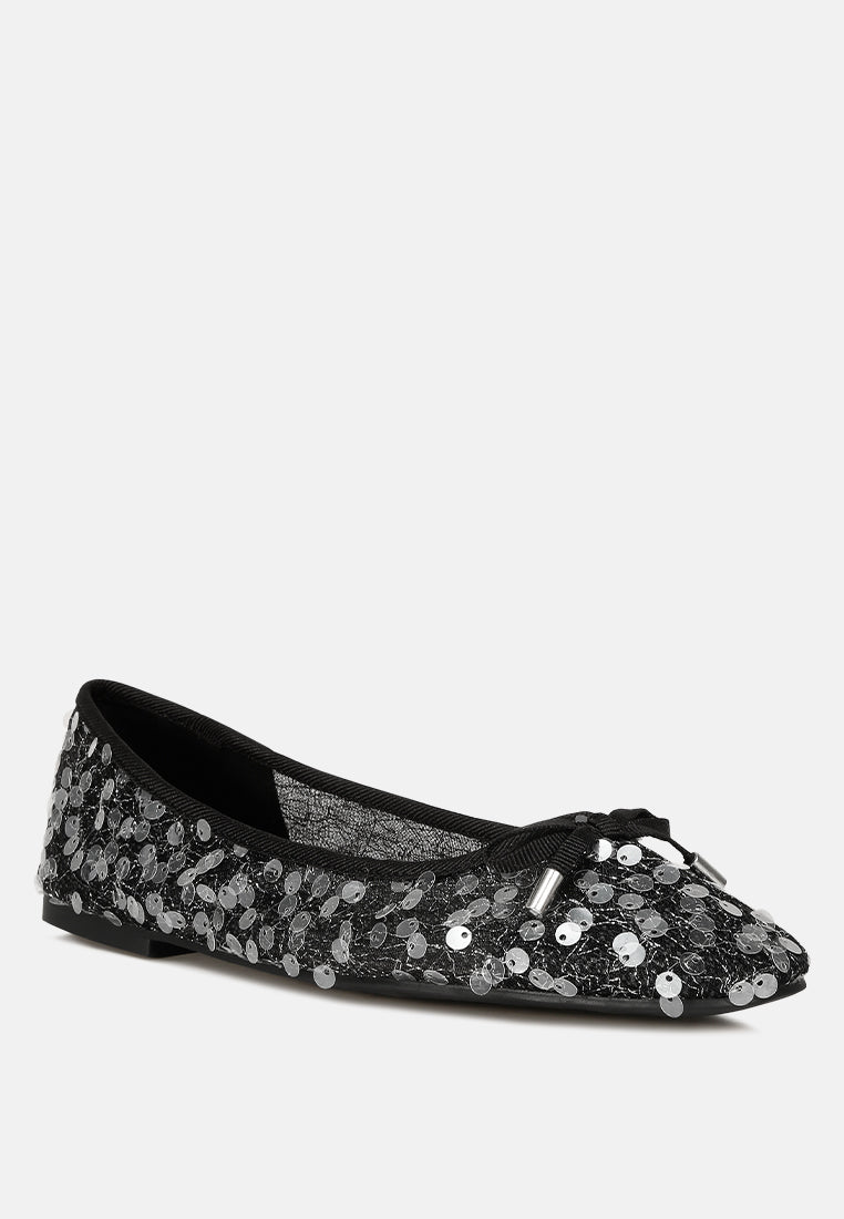 sequin embellished sheer ballet flats#color_black