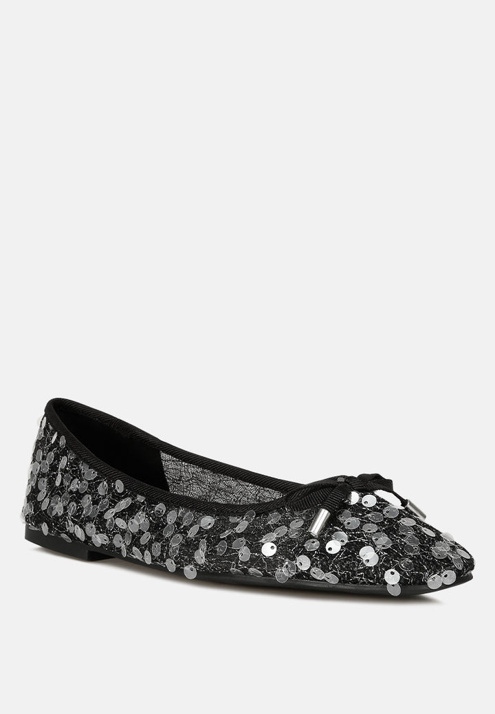 sequin embellished sheer ballet flats#color_black