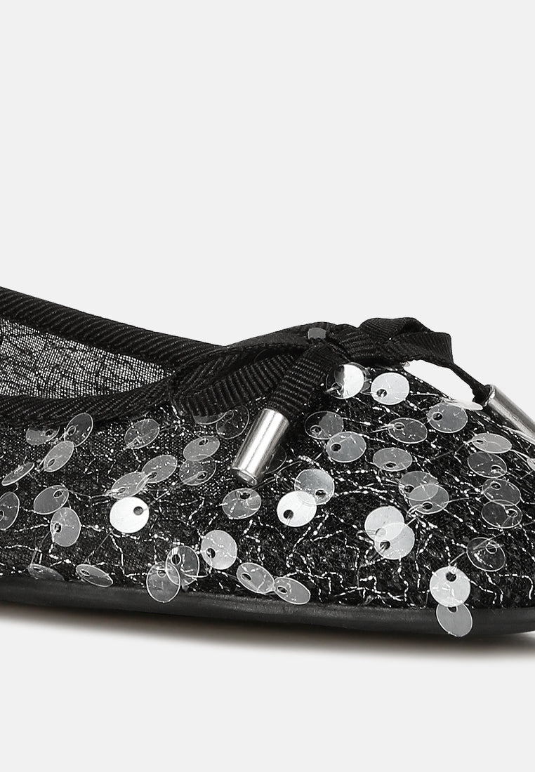 sequin embellished sheer ballet flats#color_black