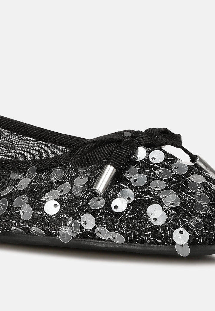 sequin embellished sheer ballet flats#color_black