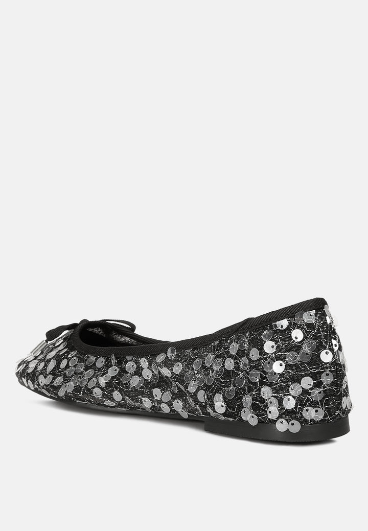 sequin embellished sheer ballet flats#color_black