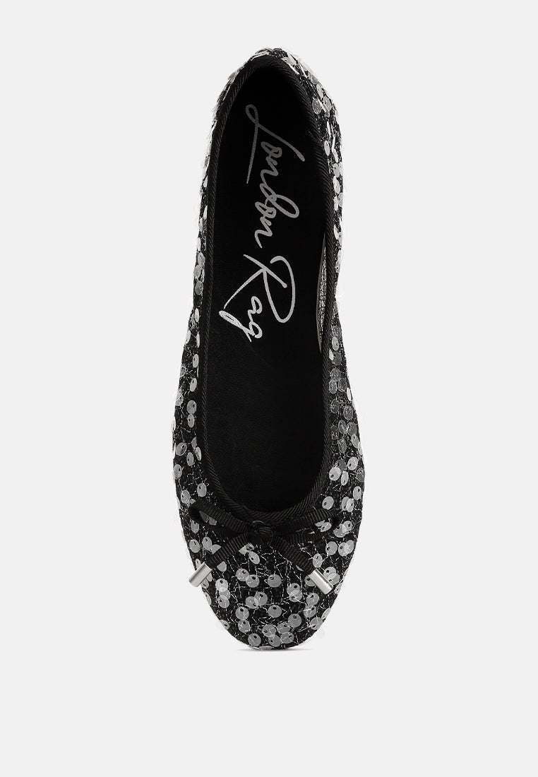 sequin embellished sheer ballet flats#color_black