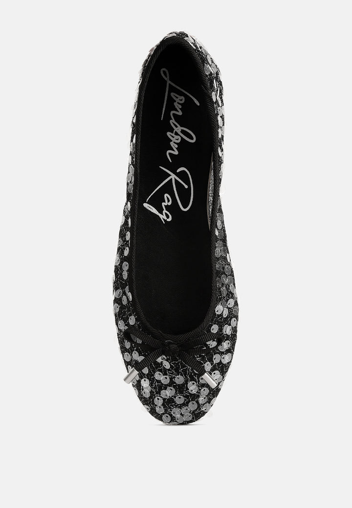sequin embellished sheer ballet flats#color_black