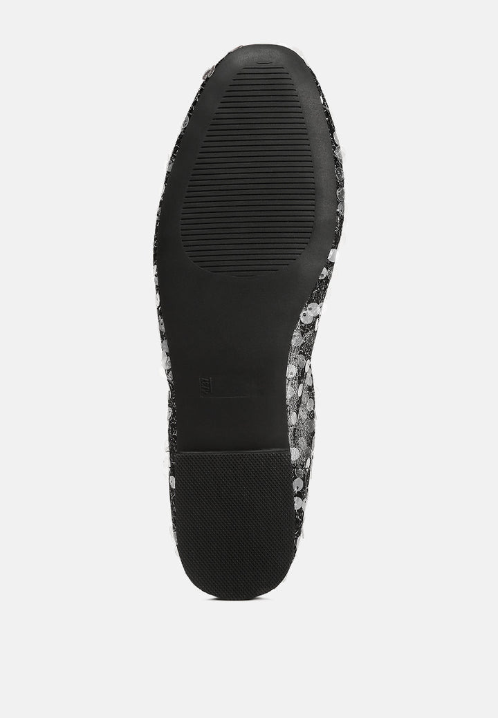 sequin embellished sheer ballet flats#color_black