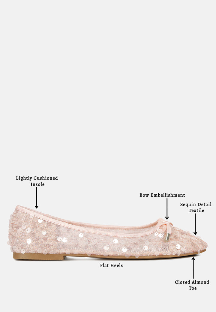 sequin embellished sheer ballet flats#color_pink