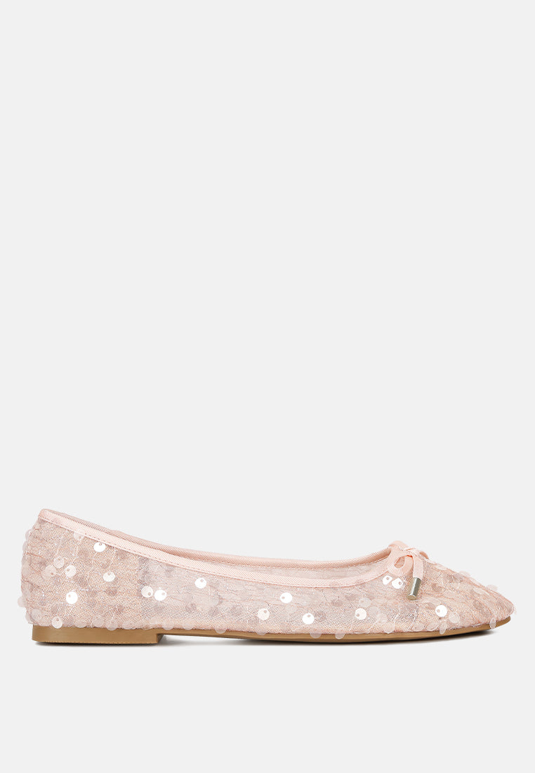 sequin embellished sheer ballet flats#color_pink