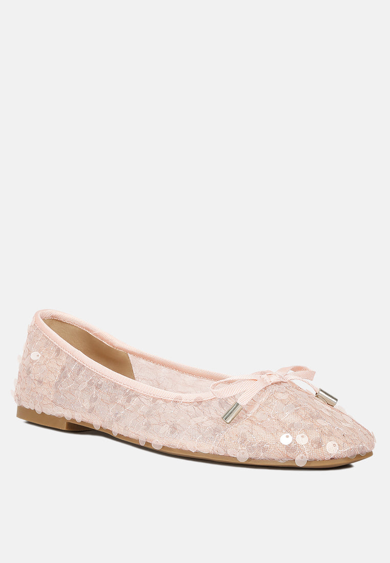 sequin embellished sheer ballet flats#color_pink