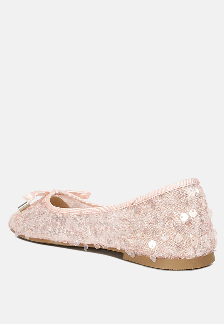sequin embellished sheer ballet flats#color_pink