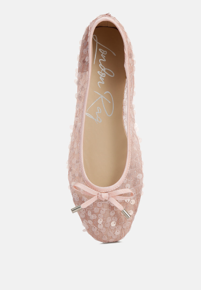 sequin embellished sheer ballet flats#color_pink