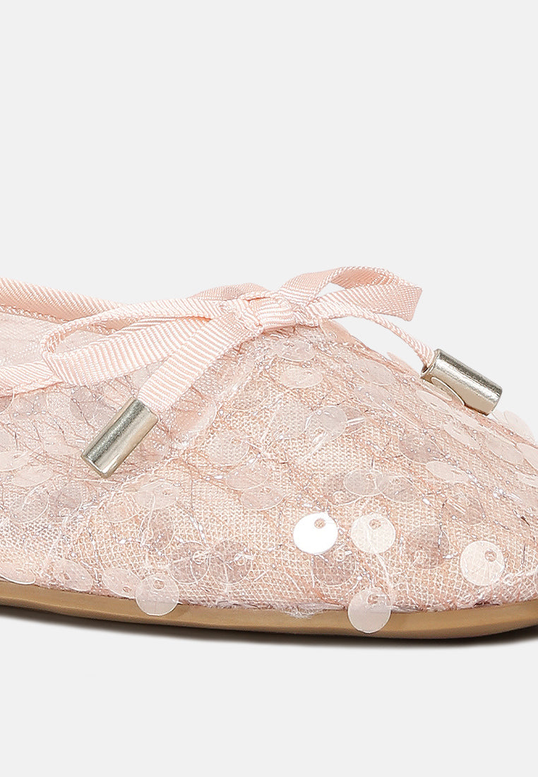sequin embellished sheer ballet flats#color_pink