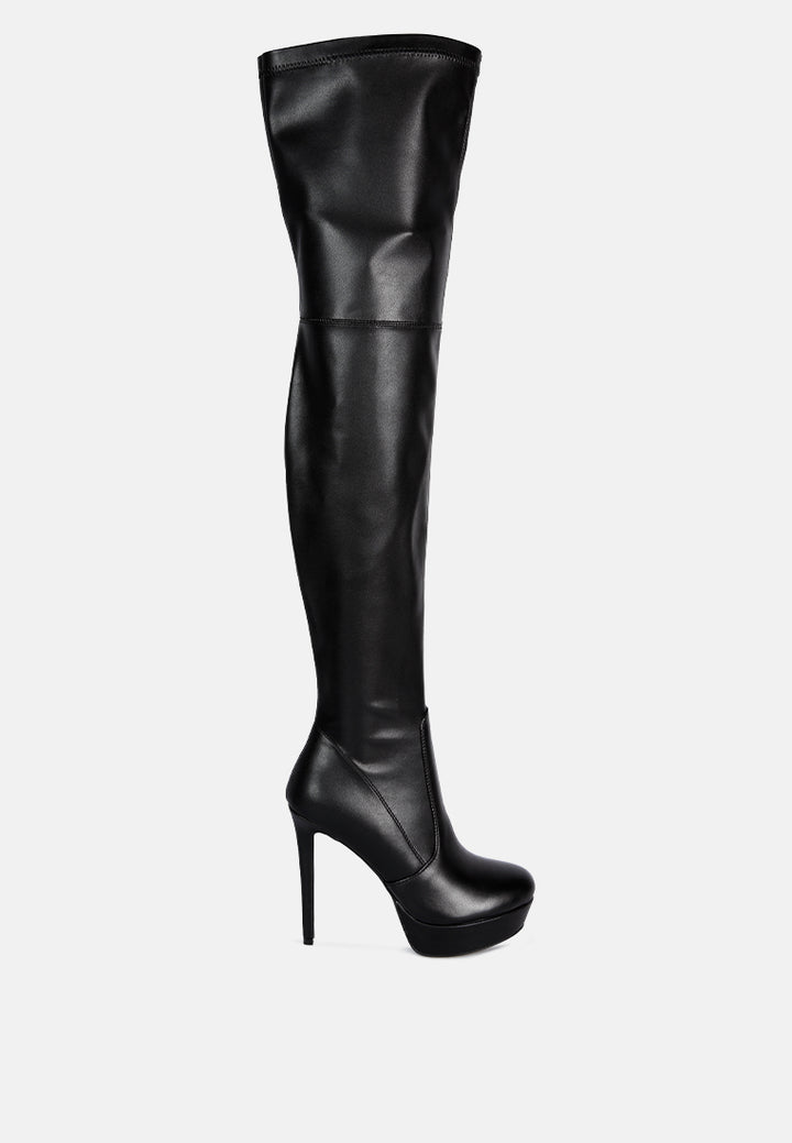 marvelettes faux leather high heeled long boots#color_black