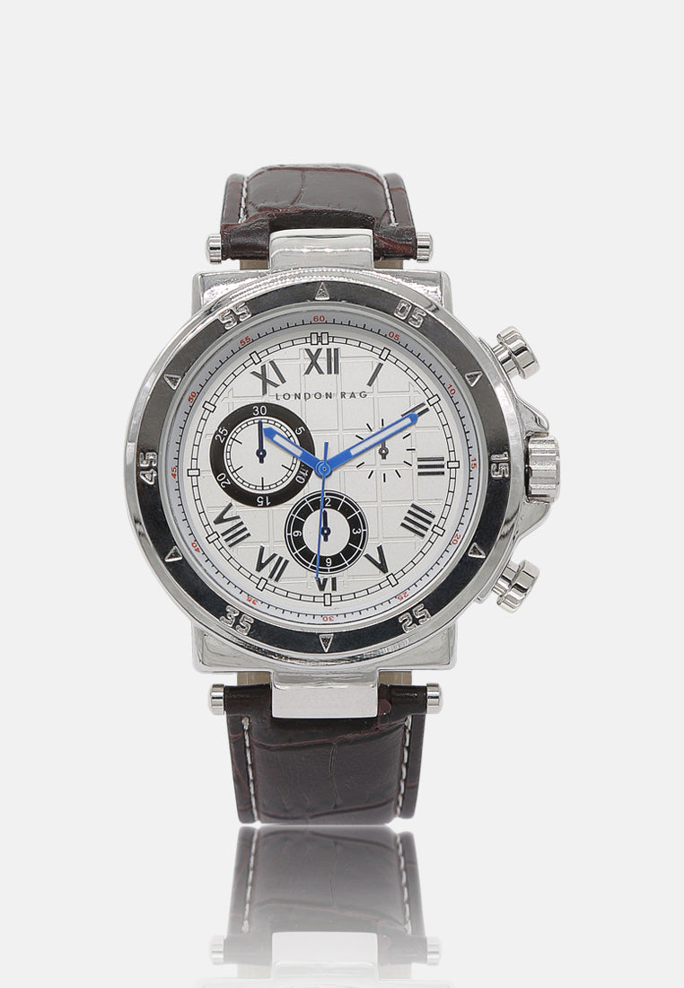 men's brown analogue watch for men with leather strap#color_brown