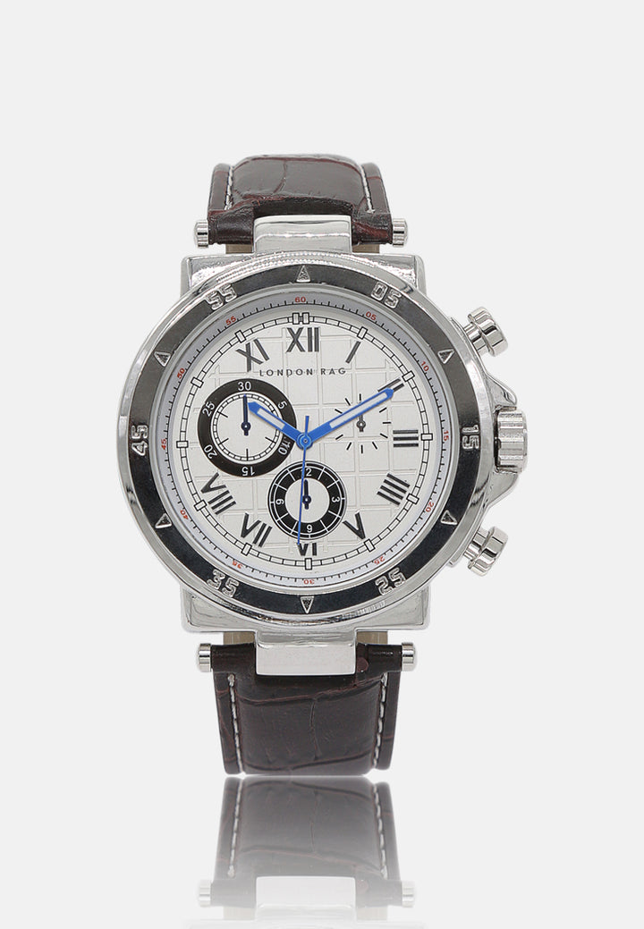 men's brown analogue watch for men with leather strap#color_brown