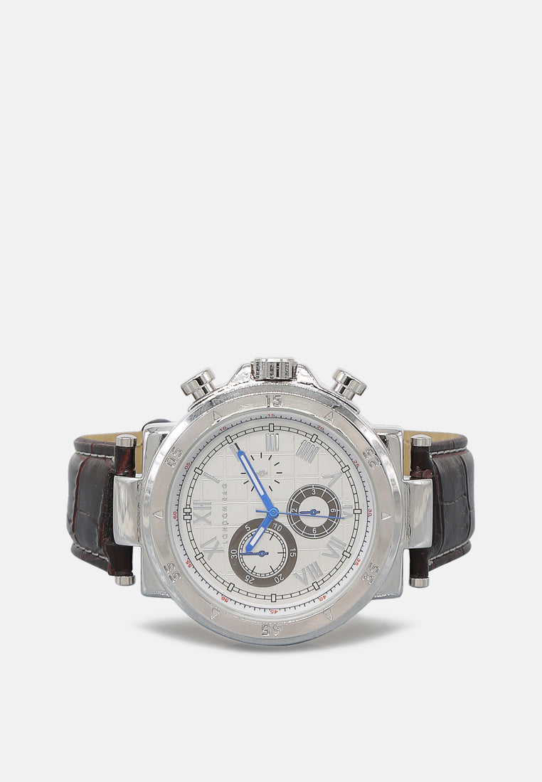 men's brown analogue watch for men with leather strap#color_brown