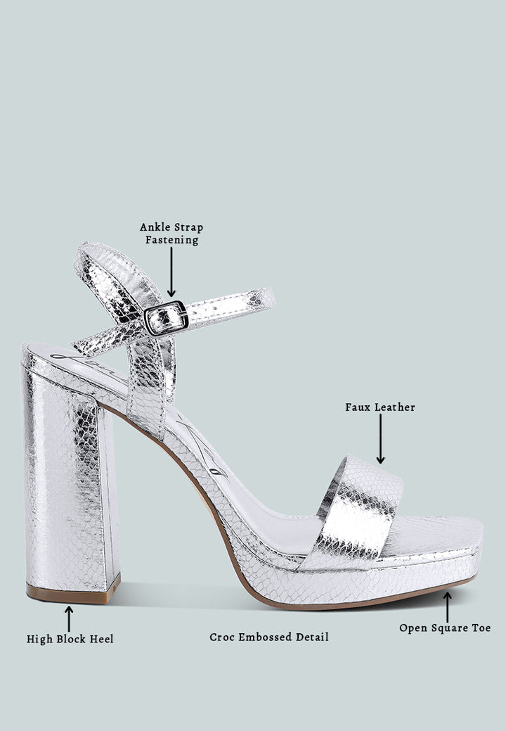 merengue metallic high block heel sandals#color_silver