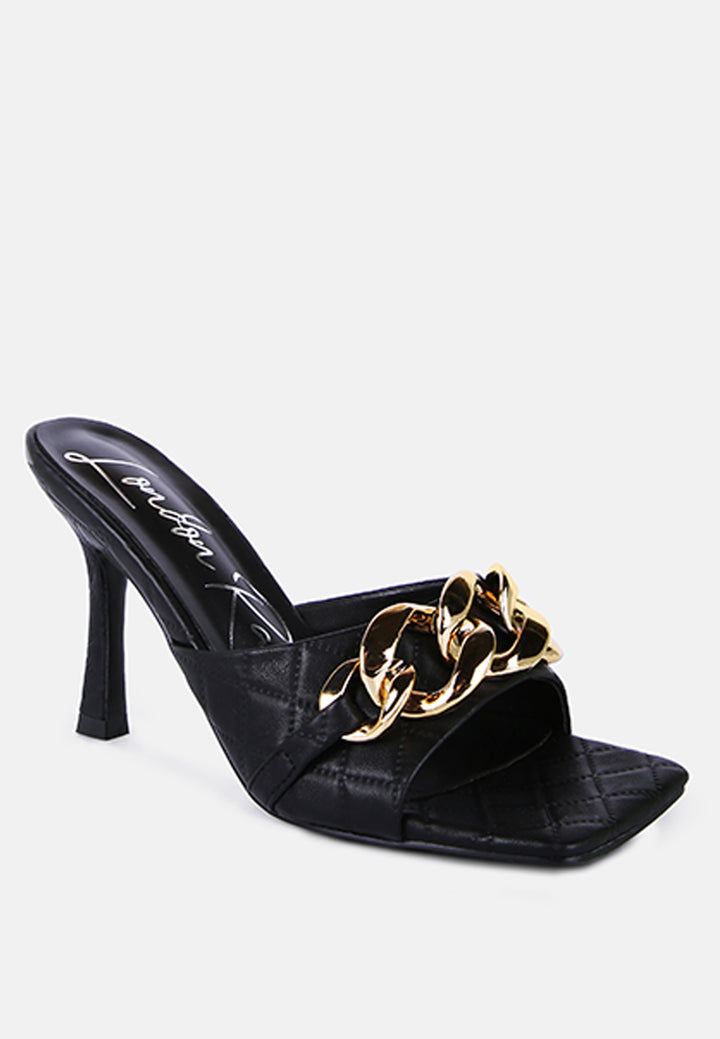 mermaid quilted metallic chain embellished sandals by ruw#color_black