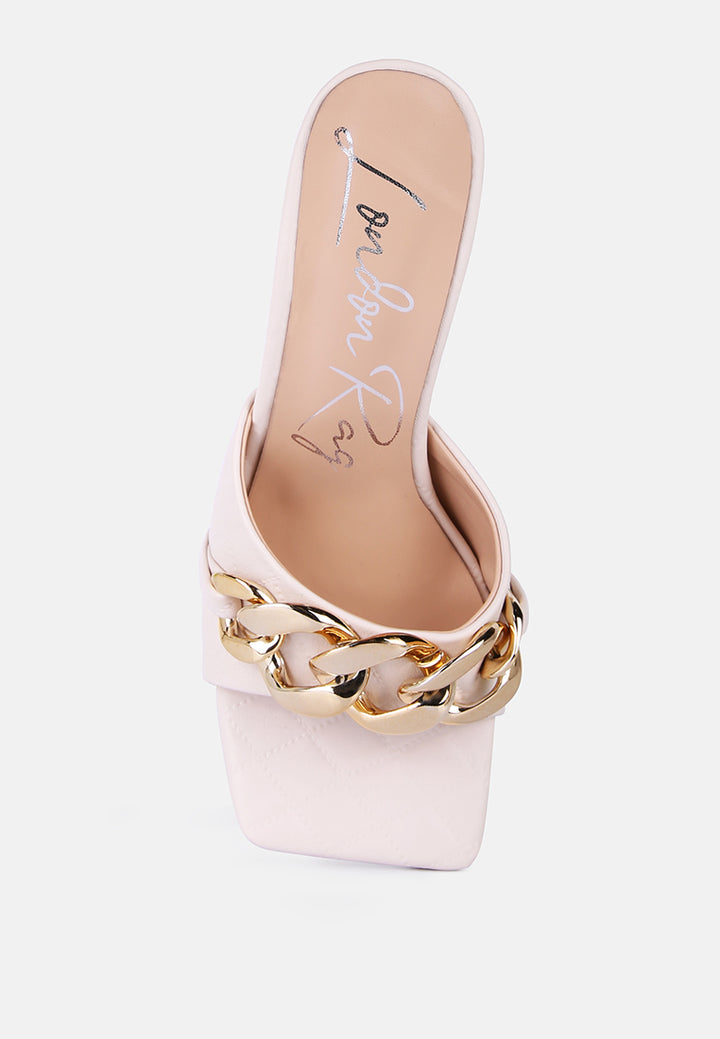 mermaid quilted metallic chain embellished sandals by ruw#color_latte