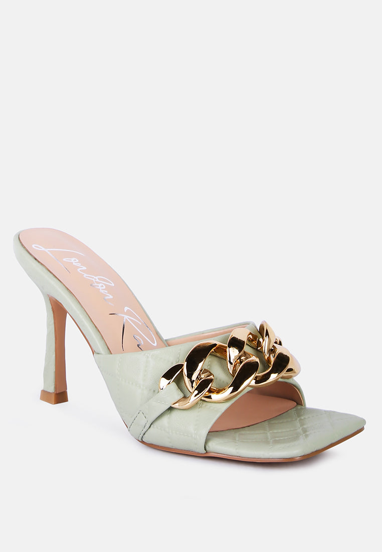 mermaid quilted metallic chain embellished sandals by ruw#color_mint